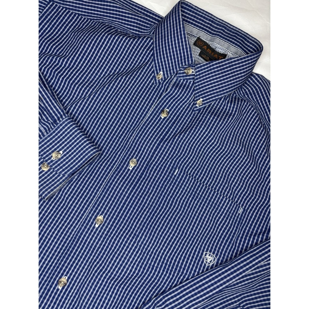 Ariat Pro Series Men's Large Plaid Button Down Shirt Navy Blue &  White Mesh
